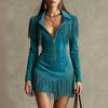 Abito da Donna a Maniche Lunghe con Scollo a V Profondo, Collo e Zip, Bodycon Vestibilità Slim per Festa