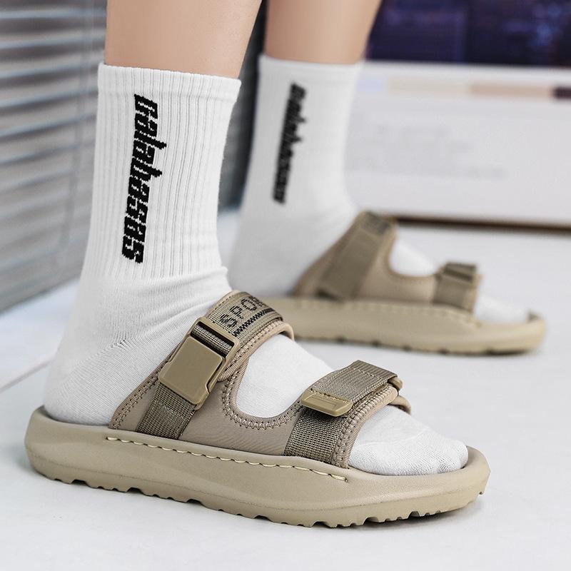 2025 summer open-toe one-word drag large size Korean version of trendy casual men's shoes, light and non-slip outdoor beach shoes, cool