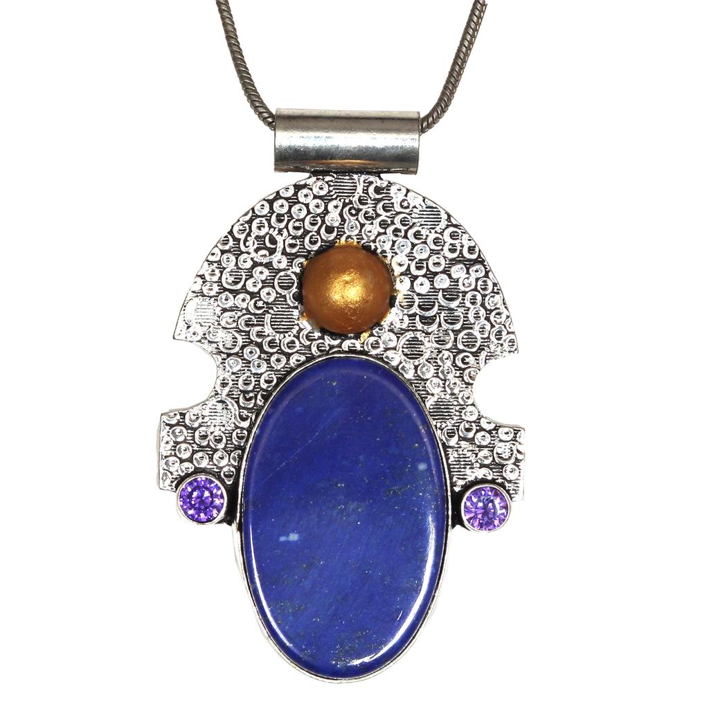 Pendant Lapis Lazuli Silver Jewelry 2.5" Gemstone  Handmade Sterling Silver