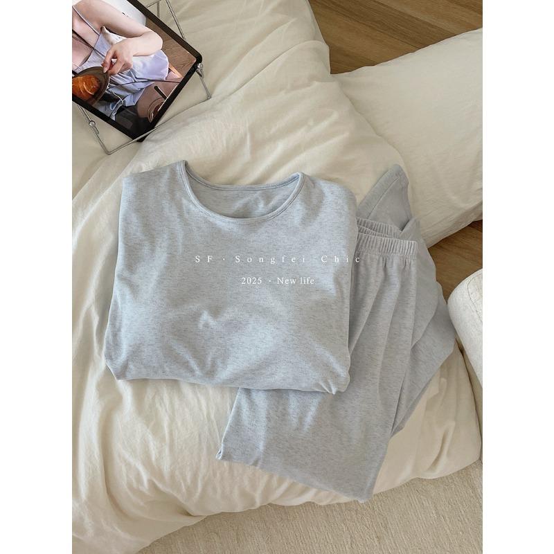 

3 новых комплекта пижам с нагрудными вкладышами на осень и зиму, с длинными рукавами, свободный пуловер с круглым вырезом, тонкая домашняя одежда, женская домашняя одежда average size (80-70kg)