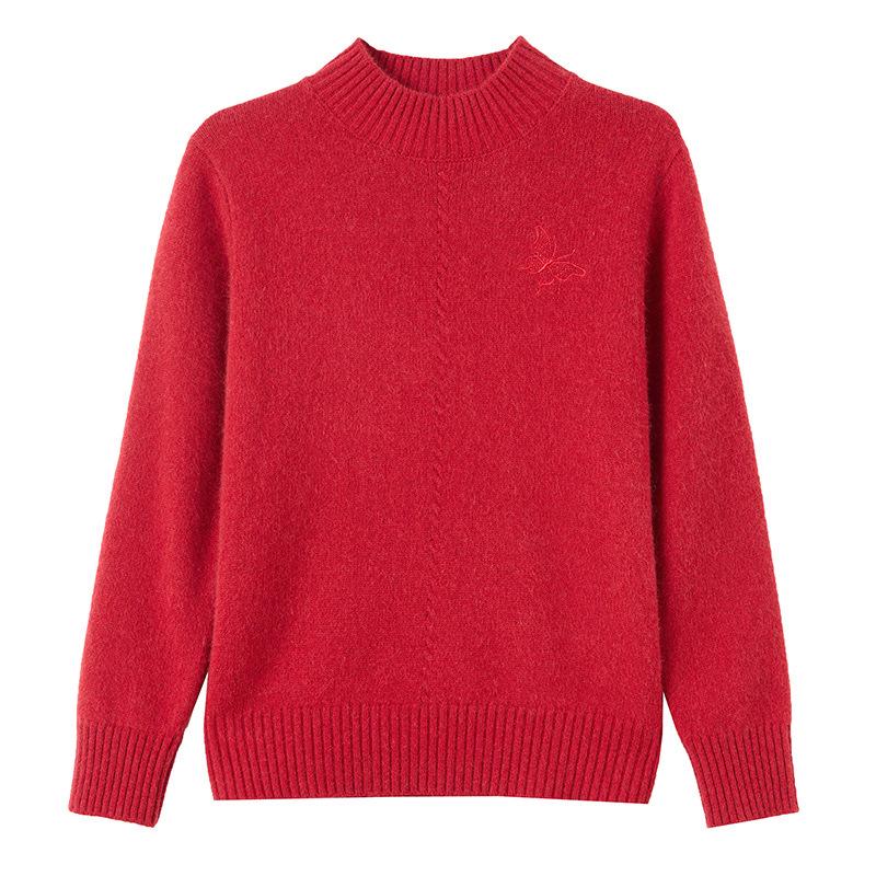 Women's Warm Cashmere Sweater with Embroidered Half-High Collar - Autumn/Winter Fashion Base Layer