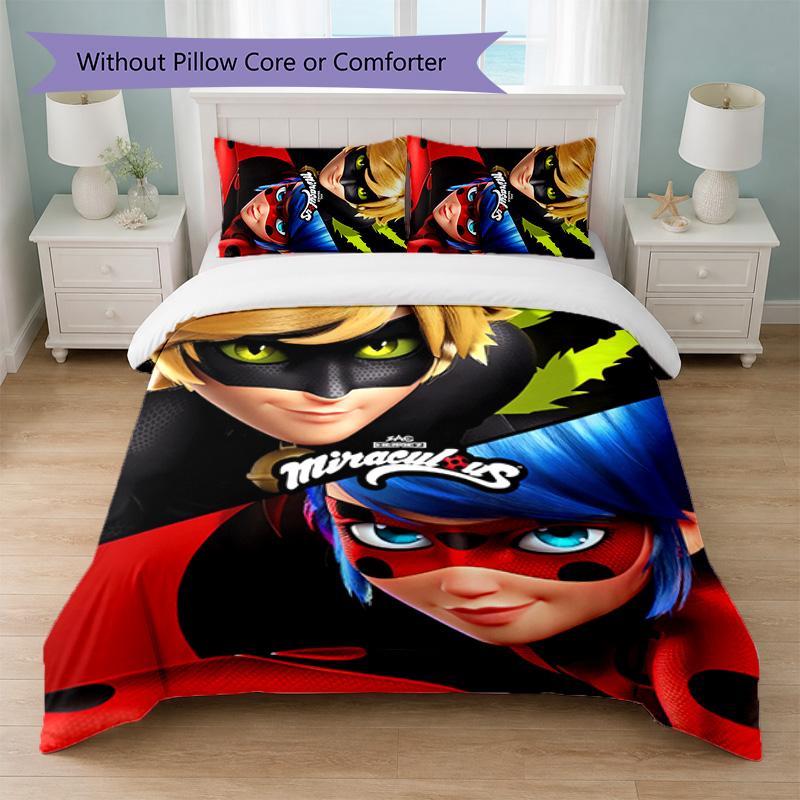 Set Copripiumino Miraculous Ladybug 3 Pezzi 1 Copripiumino e 2 Federe Biancheria da Letto Morbida per Camera da Letto Domestica