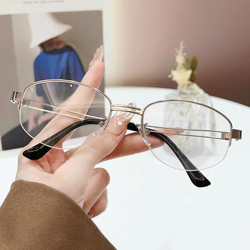 Women'S Fashion Retro Half Frame Myopia Glasses Neutral Fashion High-Definition Anti-Blue Light Myopia Glasses Fashion Glasses