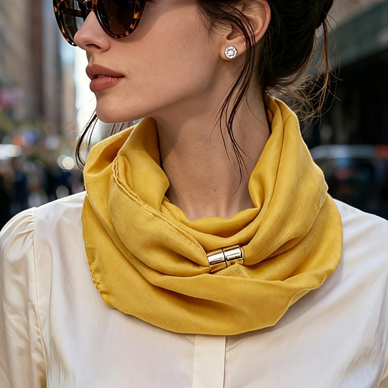 French Style Solid Color Neck Scarf Minimalist No-Tie Silk Scarf Elegant Versatile Commute Neckerchief For Women