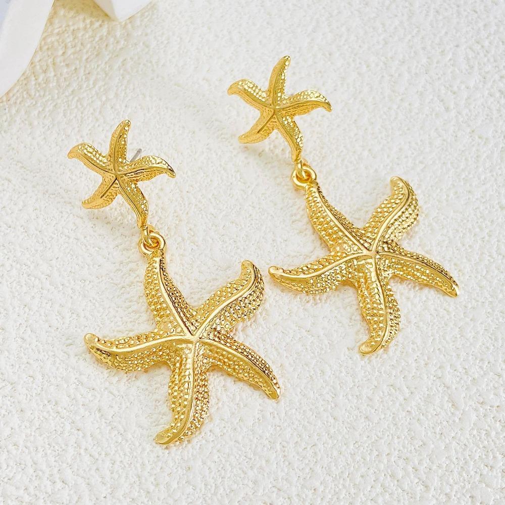Exaggerated Starfish Stud Earrings Golden Starfish Drop Earrings Starfish Dangle Earrings  Party