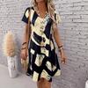 V-Neck Short Sleeve Abstract Print Shift Dress – Boho Chic Summer Dress for Beach, Vacation & Casual Outings