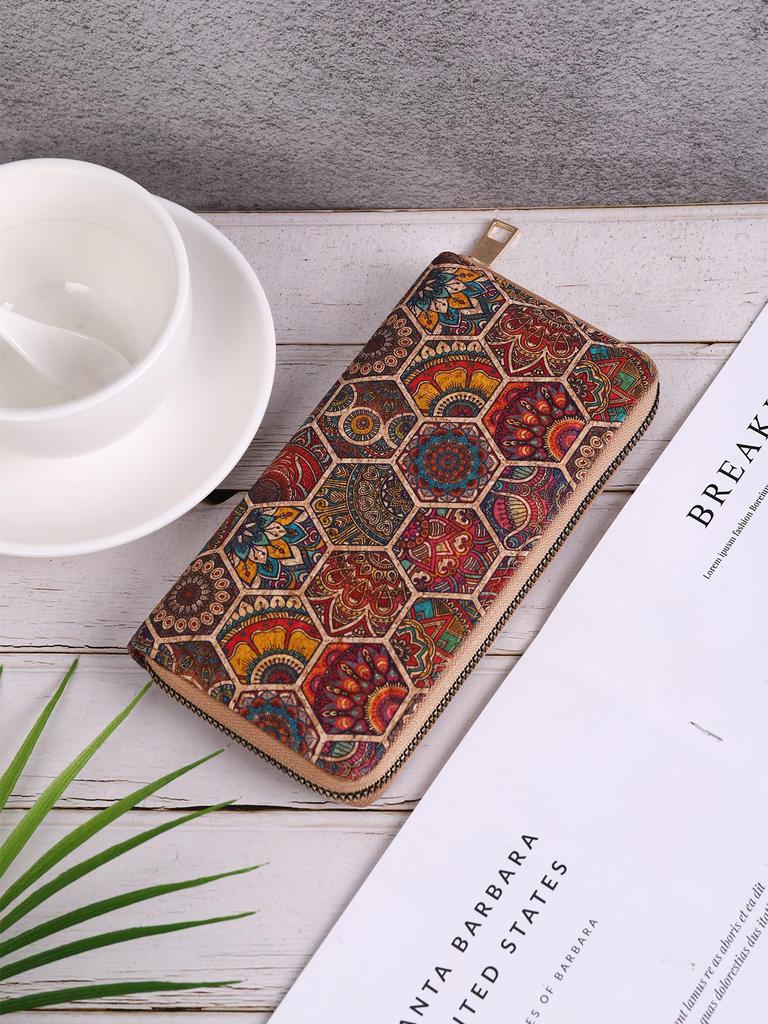 Bohemian Wood Grain Multifunctional Clutch with Multi-Card Slots - Artistic Ladies' PU Wallet and Small Bag