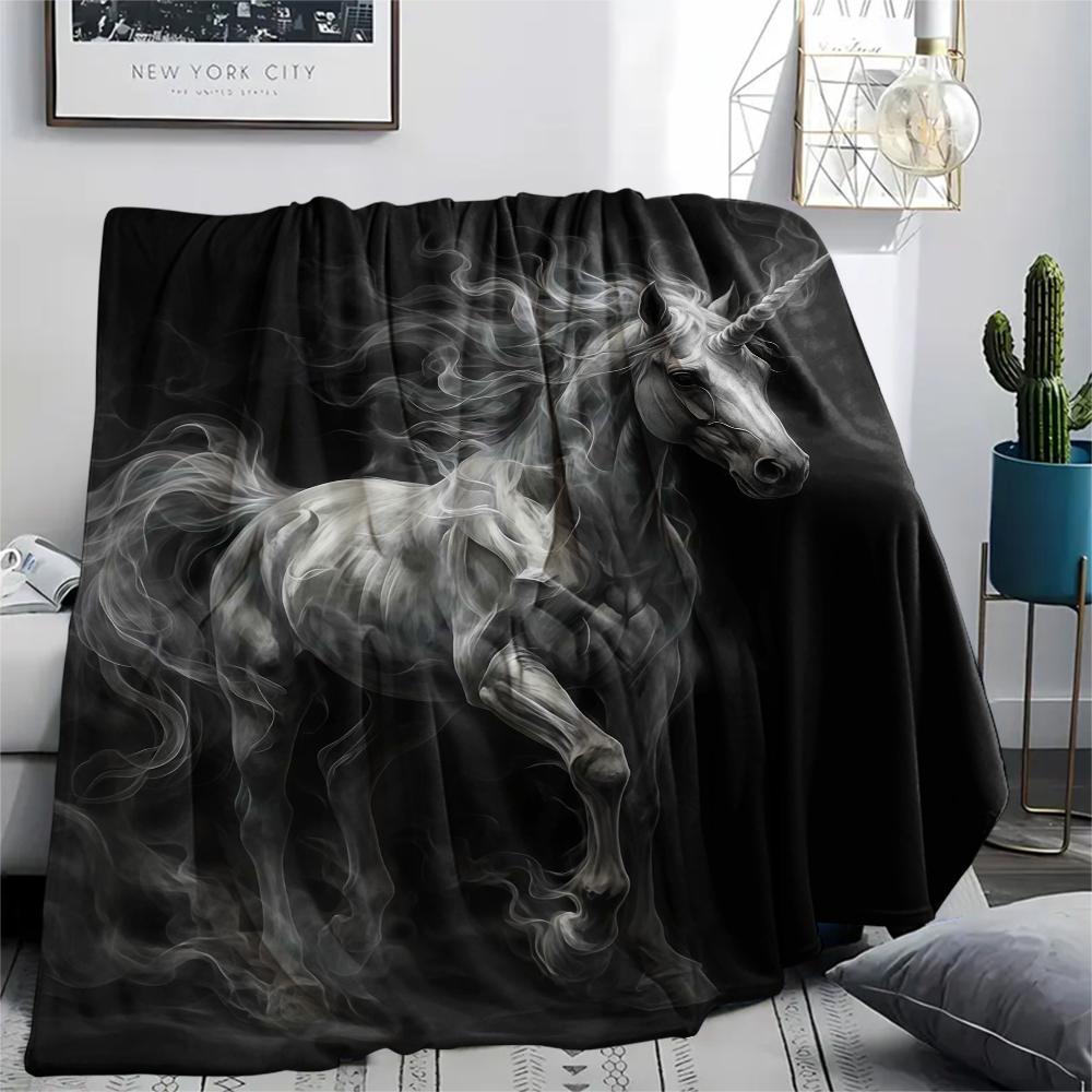 Dark Dead Dragon Unicorn Owl Print Flannel Blanket,High quality Comfortable for All Seasons,Home Decor,Warmth and Comfort,Perfect for Christmas Gifts
