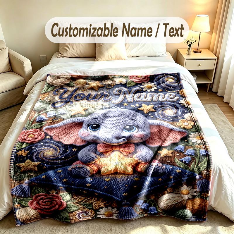 Elefanten-Thema Weiche Decke Personalisierter Benutzerdefinierter Name Textdruck Warme Decke Zuhause Sofa Schlafzimmer Dekoration
