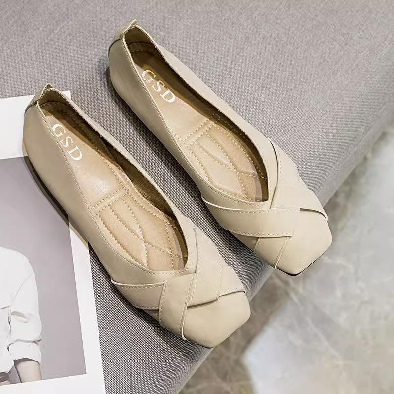 Spring Fairy Style Women s Shoes Soft Soled Shallow Mouth Flat Casual Square Toe Versatile Footwear Comfort Ladies Shoes 36