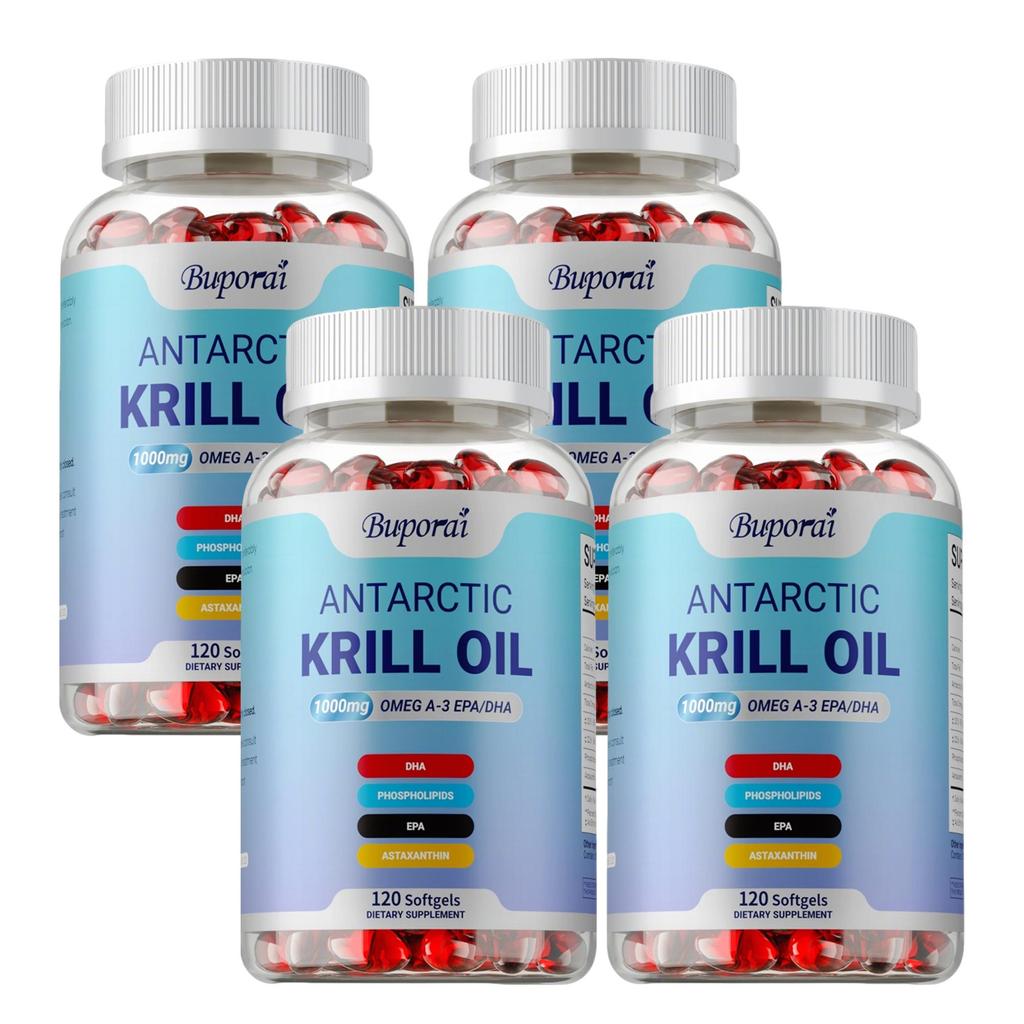 Antarktische Krillöl-Kapseln, reich an Omega-3, DHA, EPA, hohe Reinheit 1000 mg, Phospholipiden und Astaxanthin, für die Gelenkgesundheit, für Erwachsene geeignet.