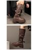 Small Over-the-Knee Height-Increasing Retro Boots with Buckle, Versatile for Autumn, In Stock