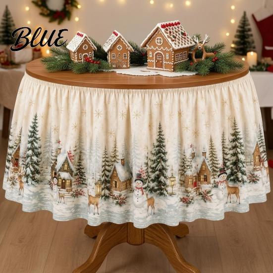 Festive Table Decor Cloth Vintage Skirt 70.9×29.5 Events Christmas for Winter Inch Round Snowy Theme