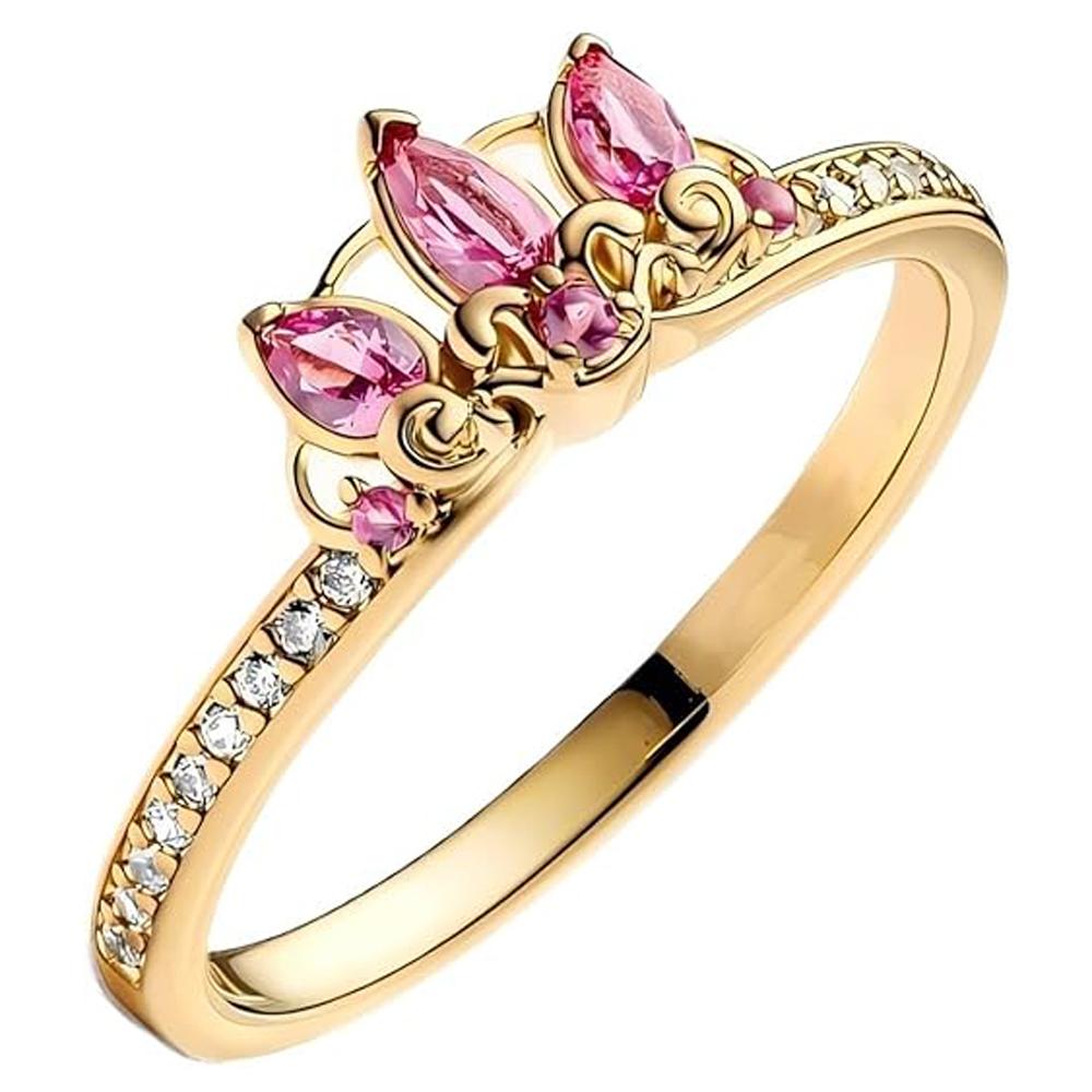 

Кольцо Принцессы Женская Мода Подарки 925 Стерлинговая медь Розовый Цирконий Корона Кольцо DIY Циркон Подарки Для Женщин Ей 9