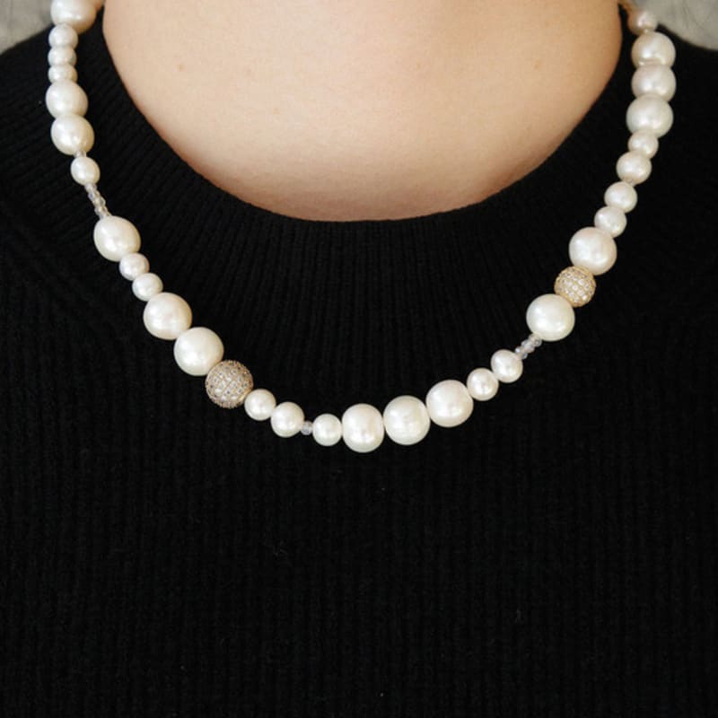 J.Lauren Freshwater Pearl Pave Cubic Ball Crystal Droplet Necklace Bn0586