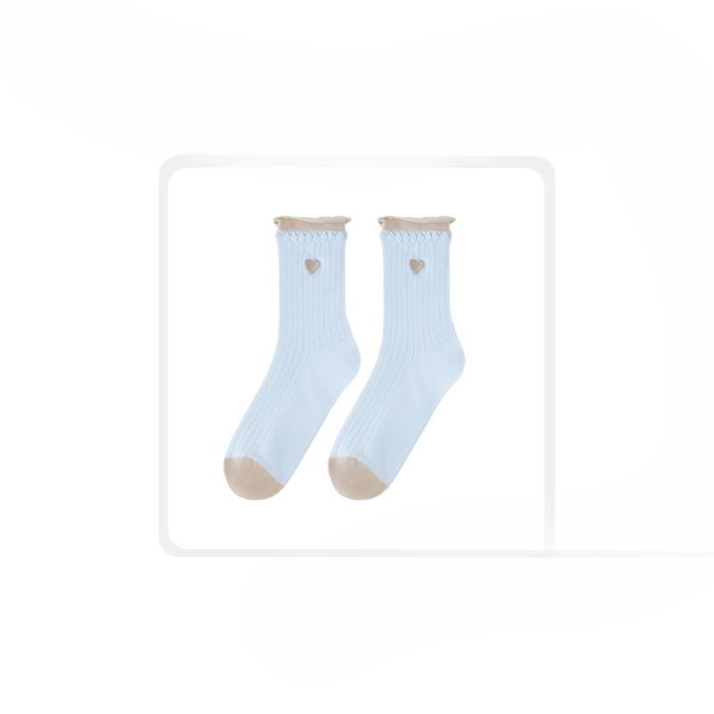 Women's Autumn Thin New Style of Curled Embroidery Color Love Heart Tube Cotton Socks