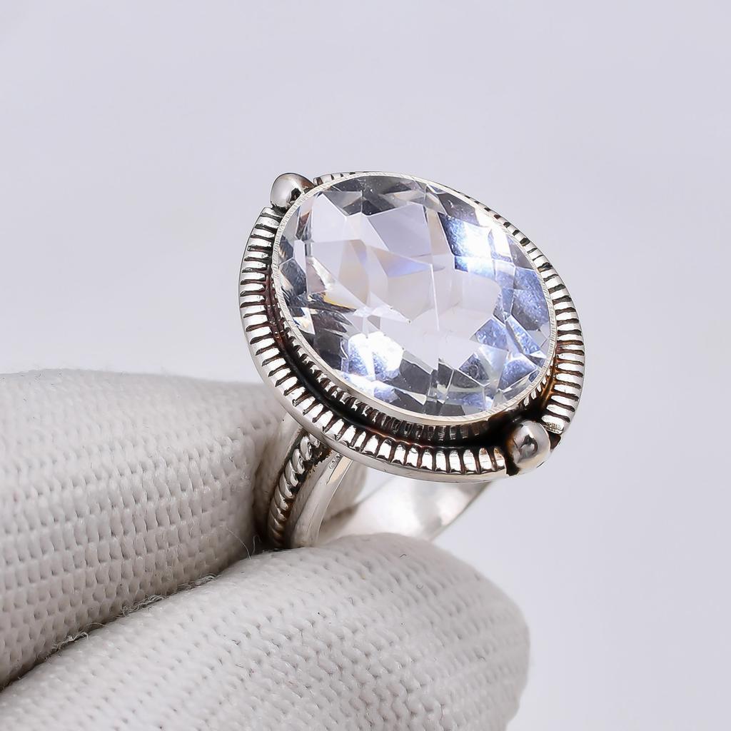 White Topaz 925 Sterling Silver Ring V5136, White Ring, Oval Ring, Valentin's Day Gift, Gift For Her, Birthday Gift, Handmade Jewelry, Silver Jewelry,
