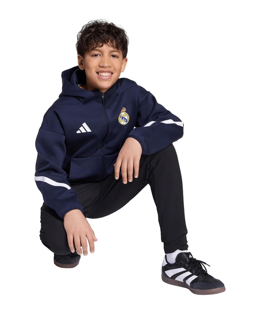 Adidas Real Madrid Junior RMD Anthem Jacket Námořnická fotbalová mikina s kapucí pro děti 2025-26 (KKW97-KC3737), Na zip