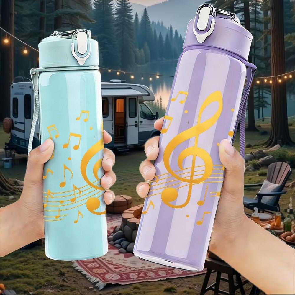 1PC Treble Clef Music Note Art 750ml Color Plastic Sports Water Bottle Leakproof Flip Straw Lid Suitable for Sports Office Home Use