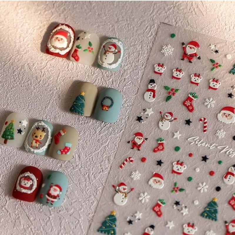 Festive 3D Christmas Nail Art Stickers: Cute Santa, Tree & Snow Designs