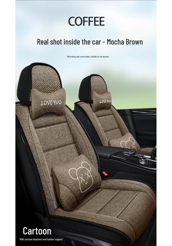 Five-Seater Full Coverage Coarse Linen Car Seat Cushion Cover