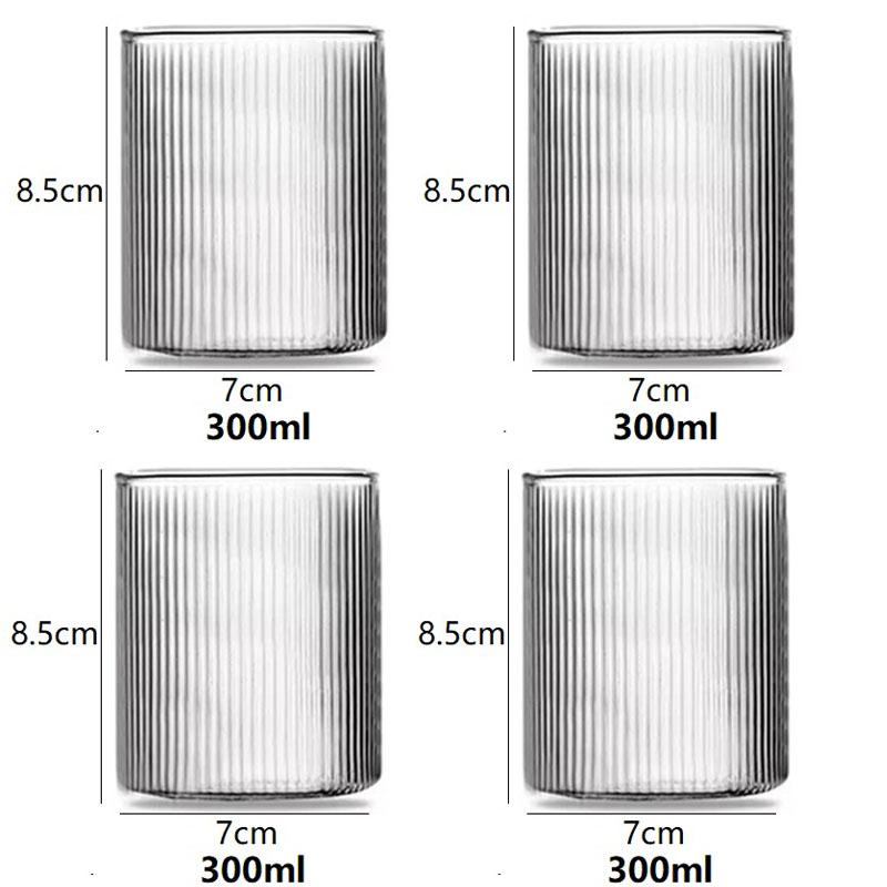 6/4/2/1Pcs Japanese Ribbed Glass Coffee Mug Heat-Resistant Striped Glass Cup Transparent Home Drink Juice Water Beer Wine Glass