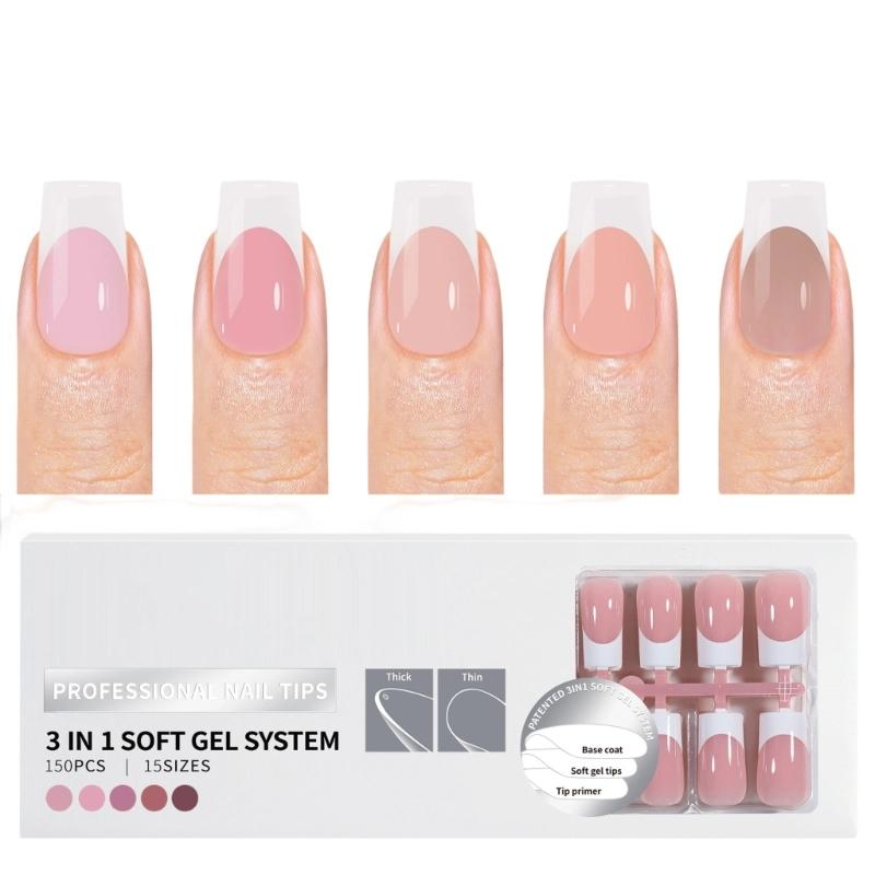 

150 Pieces French Tip Press On Nail Pre Coated Base and Primer Acrylic Artificial Nail Manicure for Quick DIY Nail Art