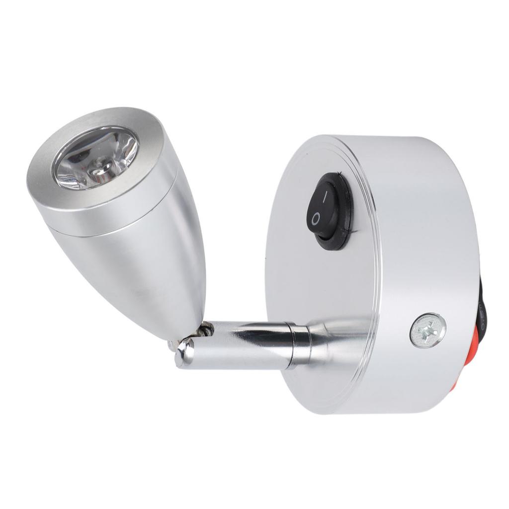 RV Reading Lamp Button Switch 350° Rotatable RV Spotlight with USB Port for Boat Yacht Motorhome 4000K DC10‑30V Silver