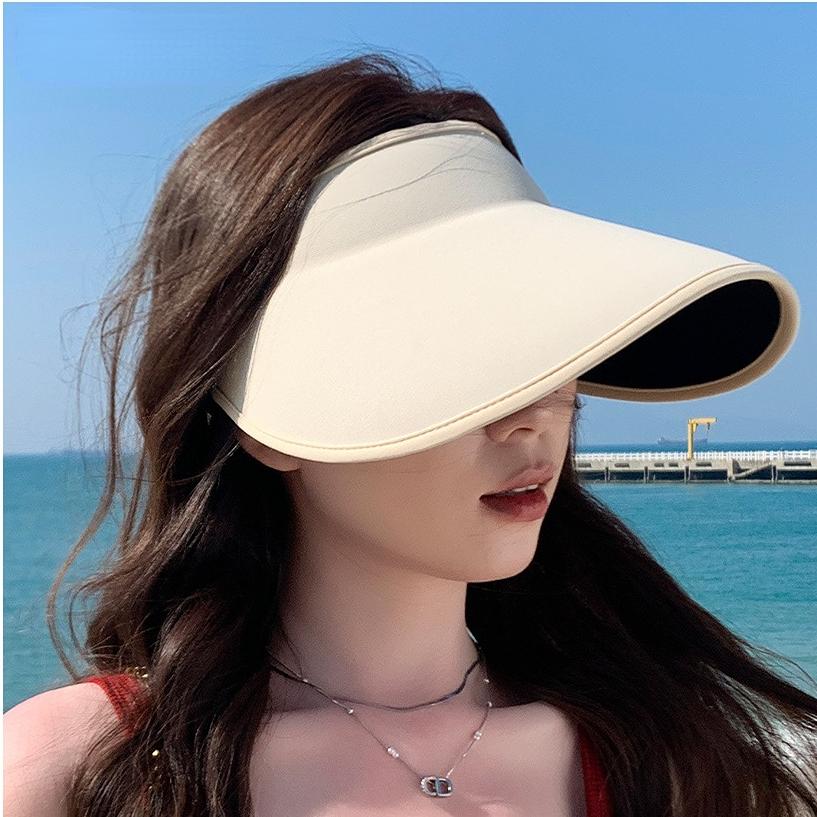 Women's Korean Style Extended Wide Brim Seamless Sun Hat UV Protection Full Coverage Outdoor Lightweight Open Top Cap