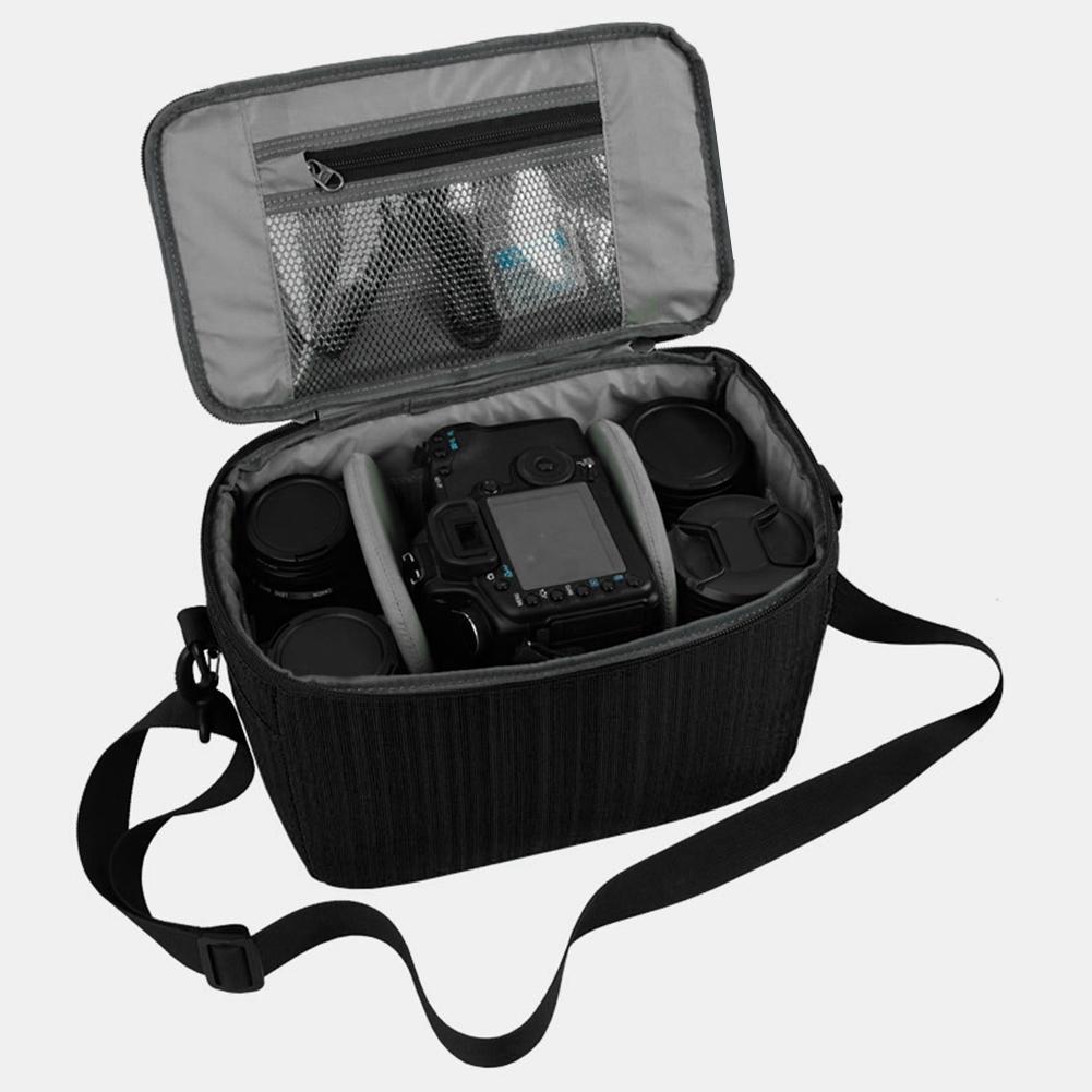 Waterproof DSLR Camera Lens Bag with Strap Insert Partition Pouch Protect Case(black)