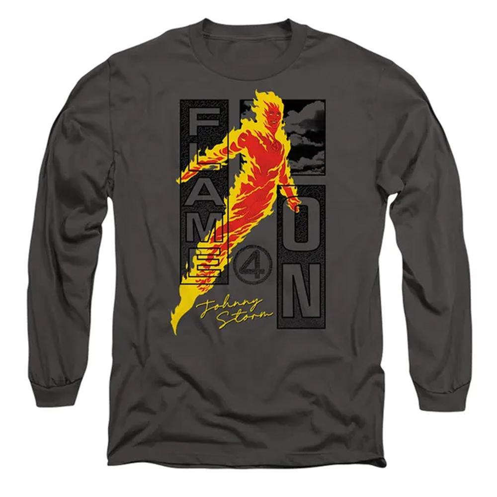Fantastic Four Unisex Adult Flame On Johnny Storm Trend Long-Sleeved T-Shirt