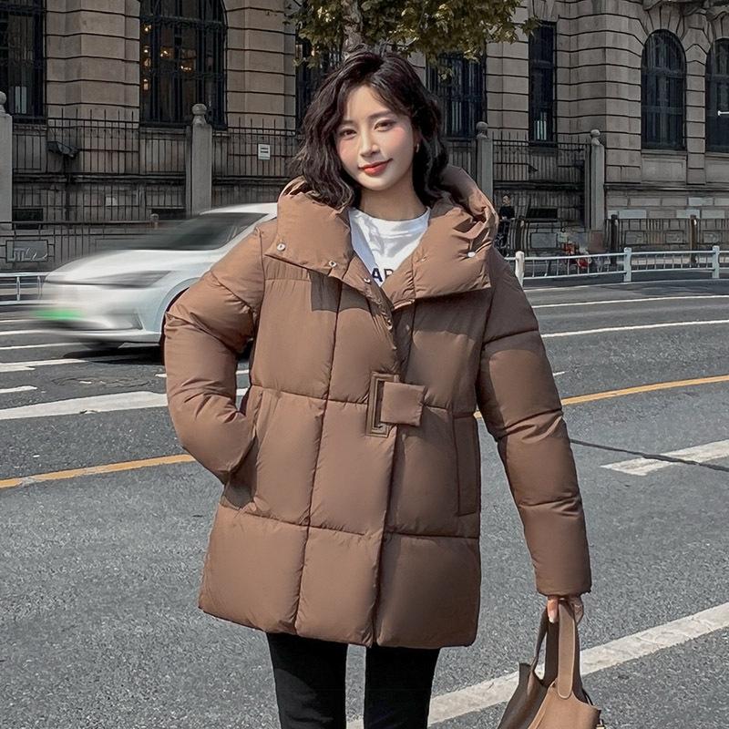 Jachetă de bumbac cu puf și glugă pentru femei, model de lungime medie, iarnă 2025, nouă, îngroșată, largă, jachetă căptușită, jachetă de bumbac îngroșată