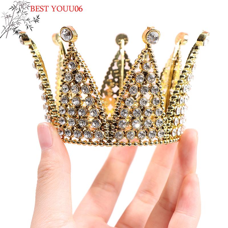 Hot Crown Cake Topper Crystal Pearl Tiara Kids Hair Ornament Birthday Party Supplies