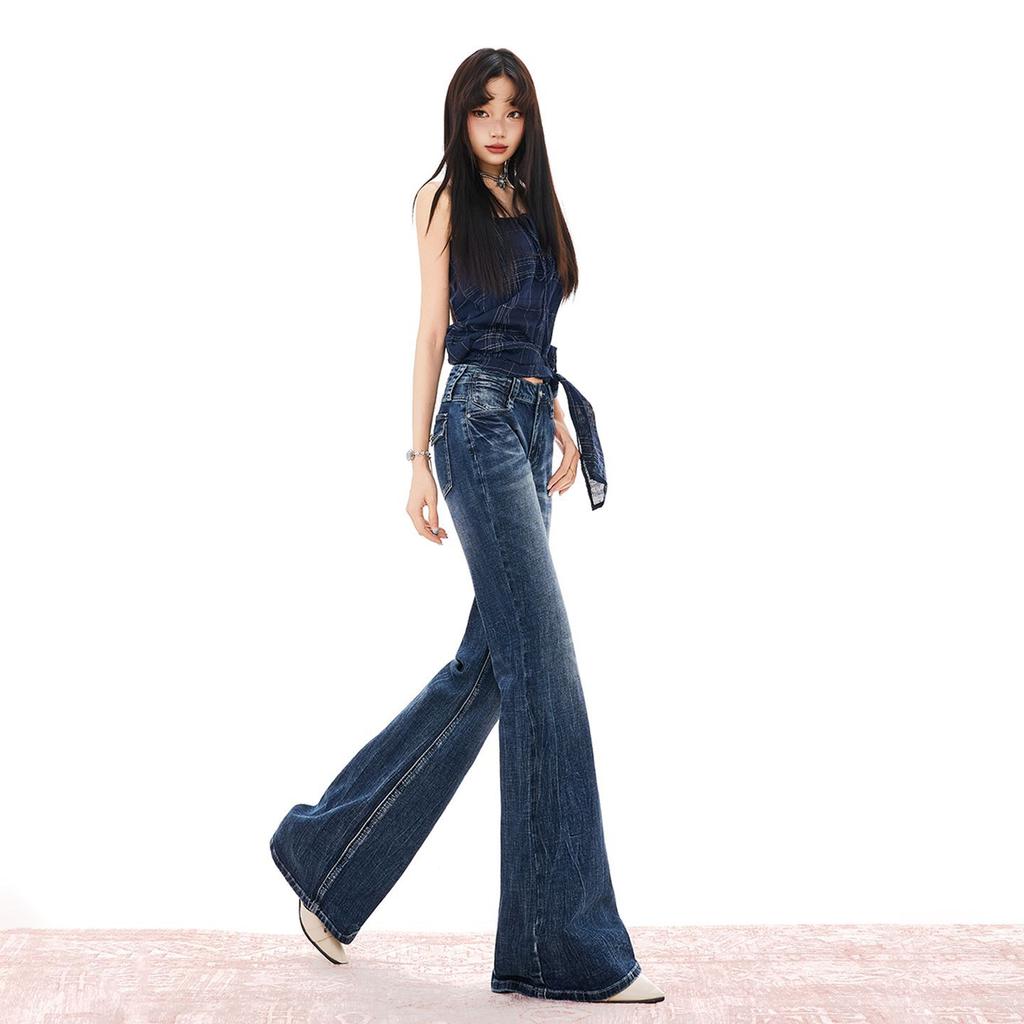 Early Spring Vintage Distressed Slim Micro Flare Denim Pants For Women Casual Pants Oversize Denim Trousers
