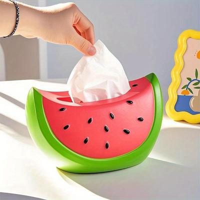 1Pc Resin Watermelon Tissue Box - Realistic Fruit Design with Black Seeds, Vibrant Kitchen & Dining Table Decor, Coffee Table or Entranceway Storage