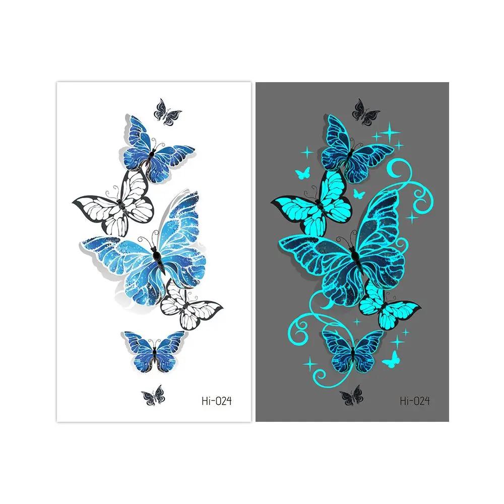 1Sheet Fashion Waterproof Blue Luminous Tattoo Sticker Star Feather Tattoo Sticker Body Art Removable Temporary Tattoos
