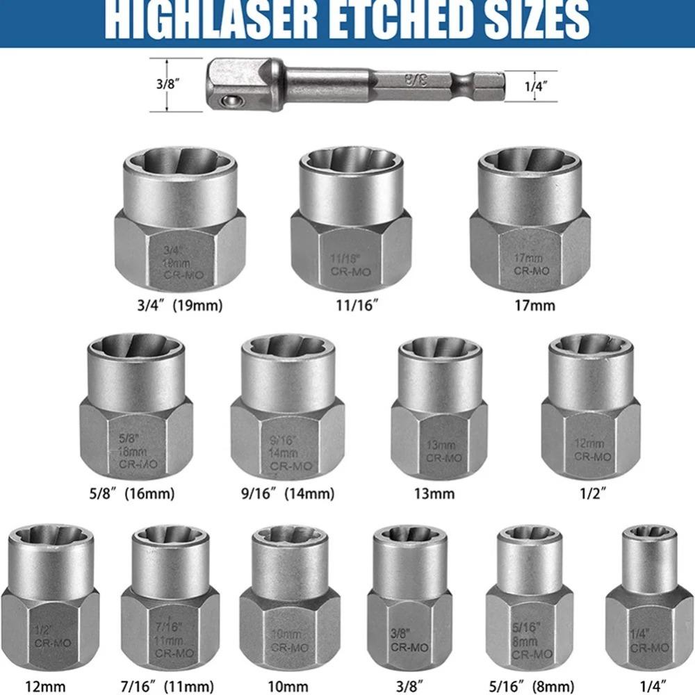 14 Pcs Impact Bolt & Nut Remover Set Bolt Extractor Tool Set Car Repair Tools with Solid Storage Case Car Accessories
