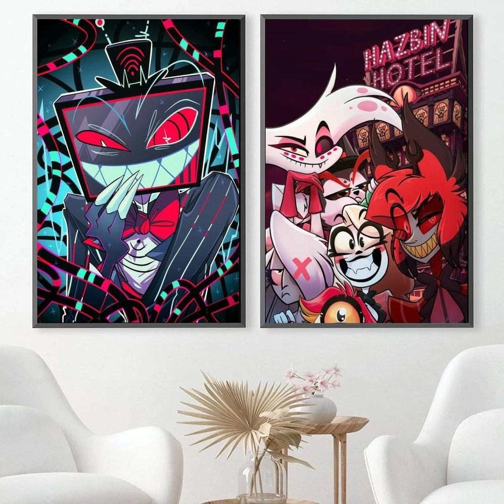 1pc  H-Hazbin Cartoon Hotel Poster Paper Print Home Bedroom Entrance Bar Cafe Art Painting Decoration