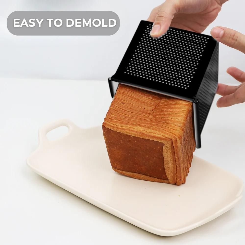 Non Stick Cube Croissant Mini Toast Box Mold Mini Pullman Loaf Pan with Square Lid Perforated Toast Box Water Cube Baking Tool