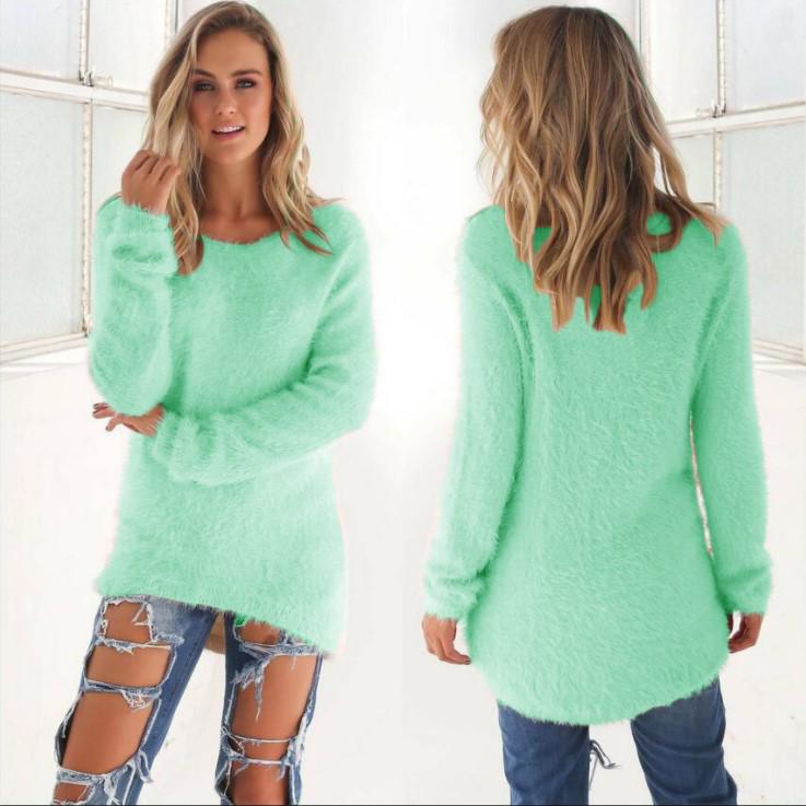 Women's Solid Color Long Sleeve Sweater Top for Autumn/Winter