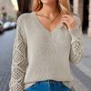 Women's Fashion Casual V-Neck Long Sleeve Loose Personalized Solid Color Sweater
