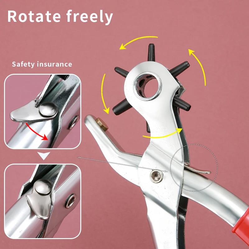 Leather Hole Punch,9" Belt Hole Puncher for Leather Heavy Duty, 6 Size Revolving Leather Belt Hand Hole Puncher