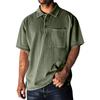 Men's Summer Solid Color Washed Button Collar Loose Short Sleeve Top