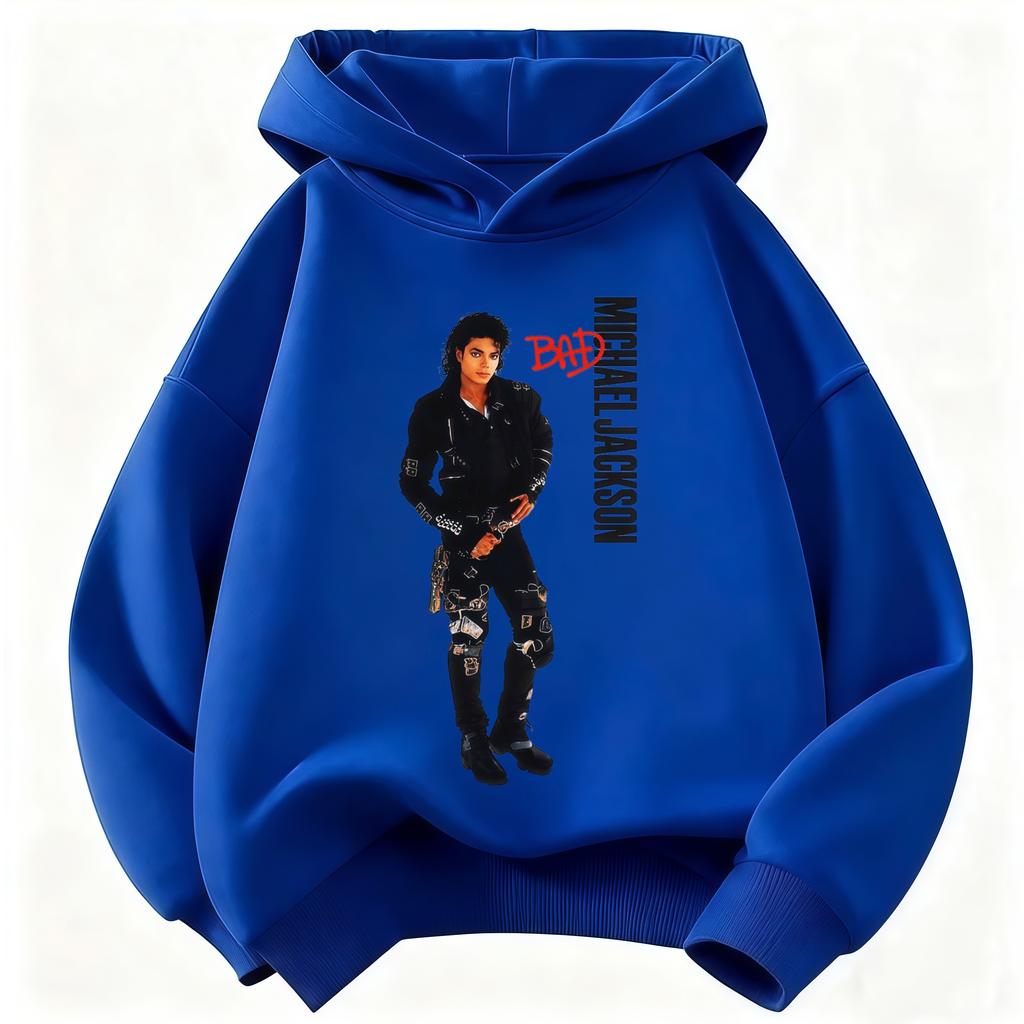 Retro-Style Pop Icon Graphic Sweatshirt for Boys and Girls Cool 2026 Kids Hoodie Michael Jackson Print Warm Autumn/Winter