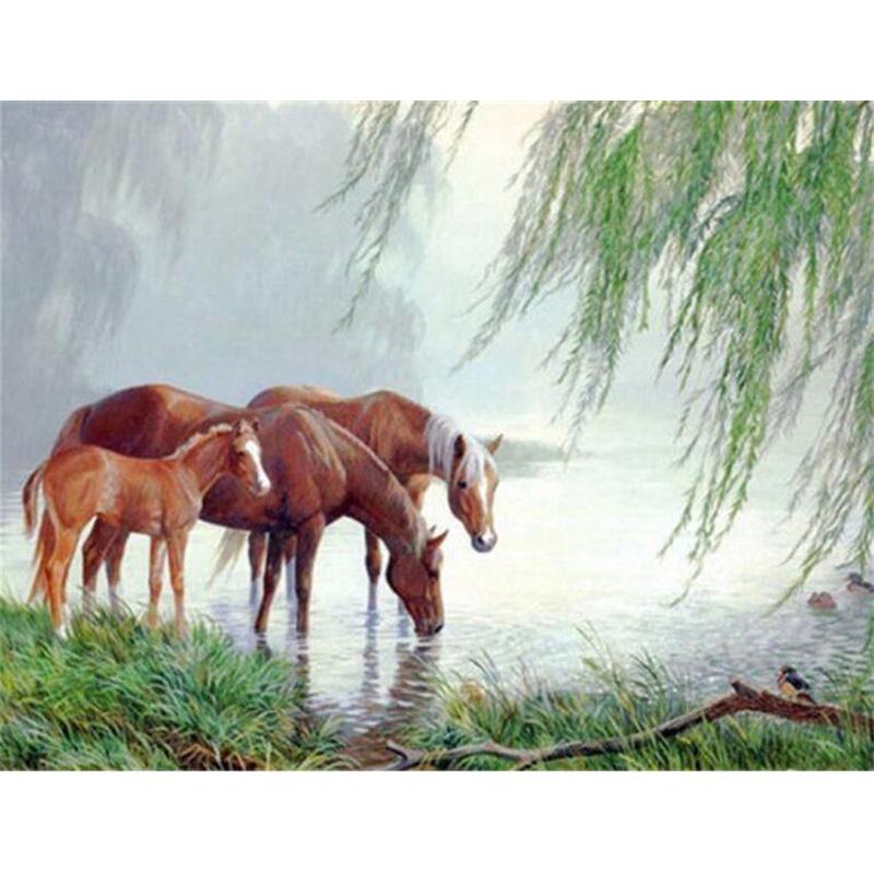 DIY 5D Diamond Painting Cross Stitch Horse Animals Diamond Embroidery Full Round Resin Rhinestones Mosaic Picture Home Decor