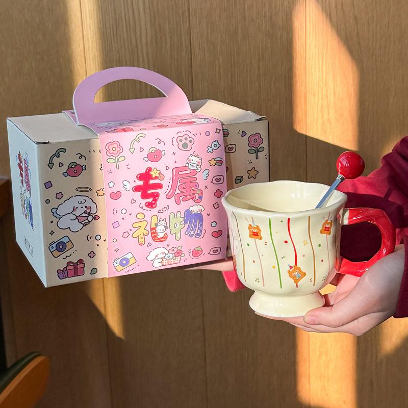Milch Fufu niedlicher gepunkteter Bär Keramiktasse für Jungen und Mädchen Geburtstagsgeschenk Freundin Souvenir Geschenkbox