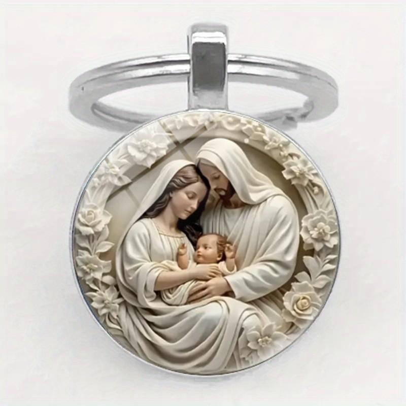 Religiöser Mutter Muster Glas Schlüsselanhänger Anhänger Mit Stilvollem Finish Für Sammler Und Accessoires