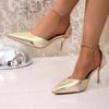 Fashion Gold Pointed Toe Thin Heel Pumps Women 2026 Plus Size 35-42 Ankle Bukle Pumps Woman Party Wedding High Heel Shoes Female