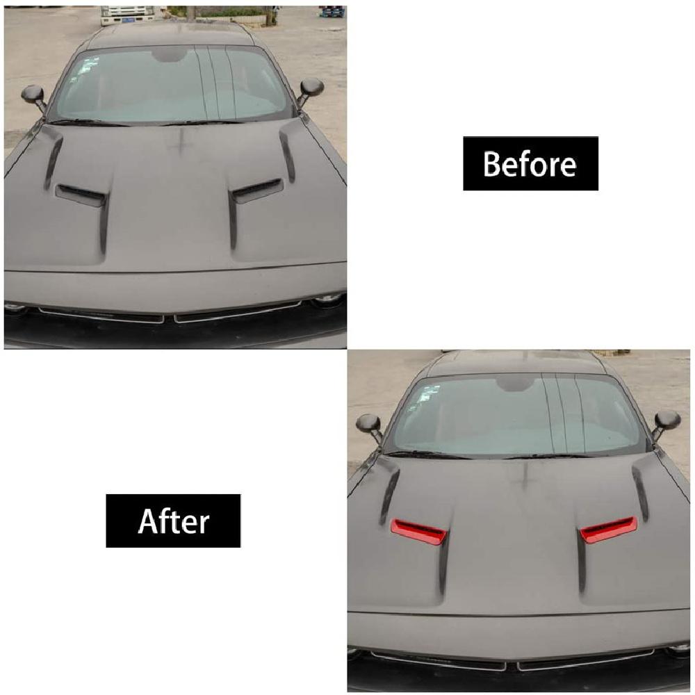 Motorhaubenentlüftungsöffnungen Auslässe Entlüftungsabdeckung Zierleiste Innendekorationszubehör für Dodge Challenger 2015-UP Rot 2 STÜCK