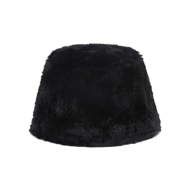 VARZAR Fur Long Label Solid Drop Bucket Hat Black